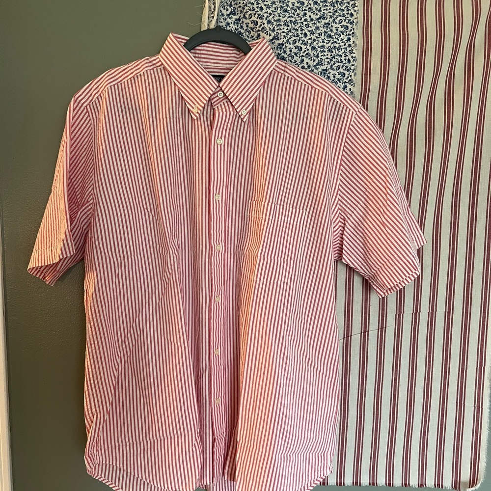 Lands' End Red and White Striped Men's Shirt